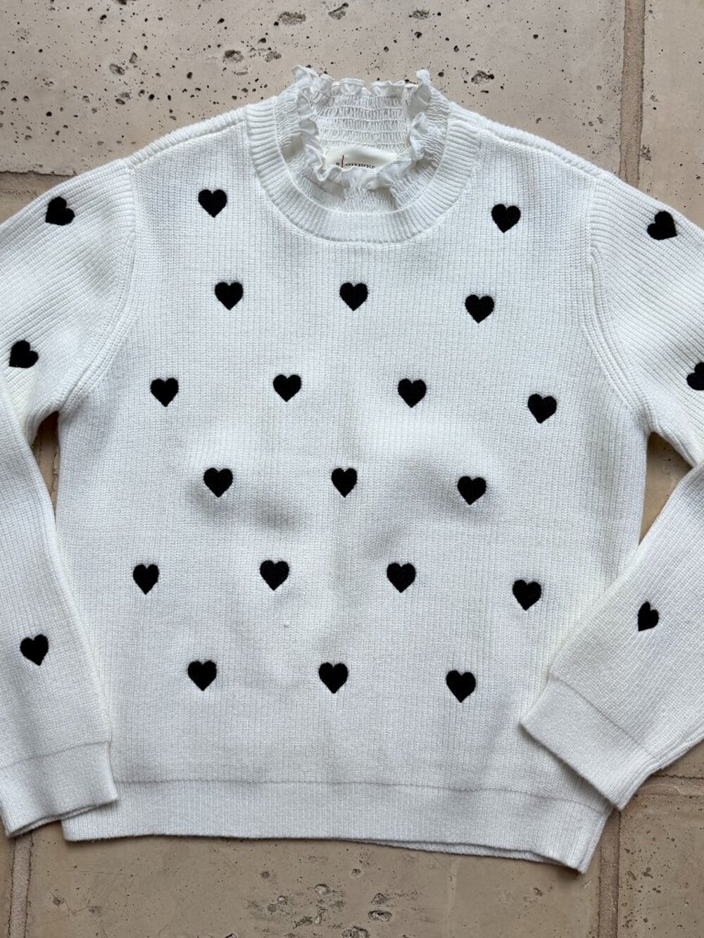 Anthropologie Ruffled Collar Heart Sweater in Classic Black and White - Picture 5 of 13